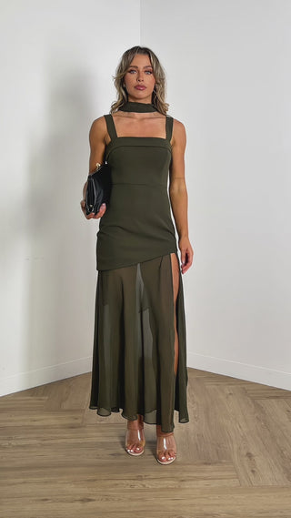 mayci-dress-asymmetrical-sheer-hemline-midi-khaki