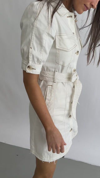 Button Down Puff Sleeve Mini White