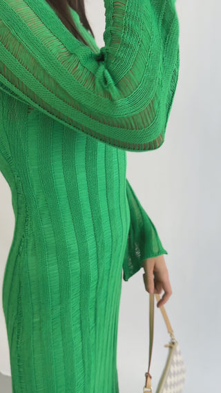  Long Sleeve Knit Midi Green