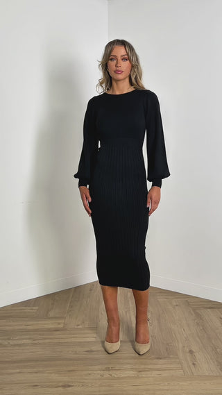 erica-dress-fitted-bishop-long-sleeve-knit-midi-black