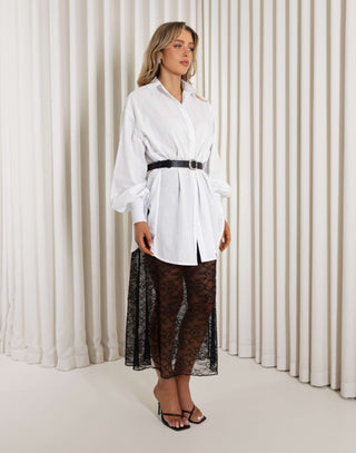 Black unlined lace A line midi skirt, high waisted and sheer