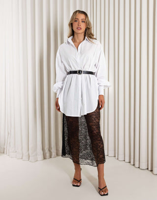 Black unlined lace A line midi skirt, high waisted and sheer