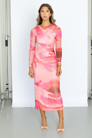 sonny-dress-long-sleeve-fitted-mesh-midi-pink-print