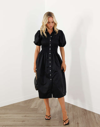 stefan-dress-collared-button-up-shirring-midi-black