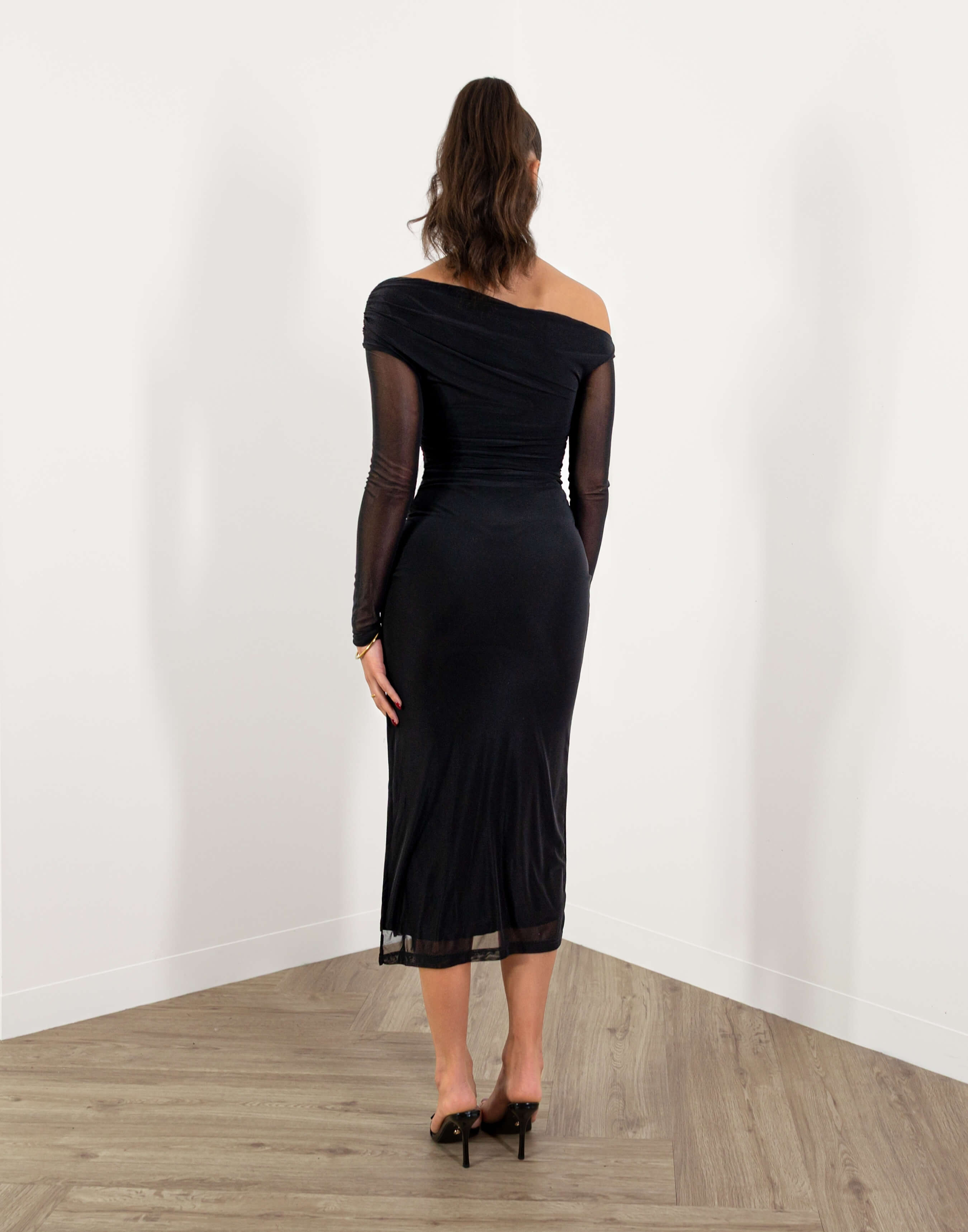 Thompson Dress Off One Shoulder Mesh Midi Black – MVE BOUTIQUE