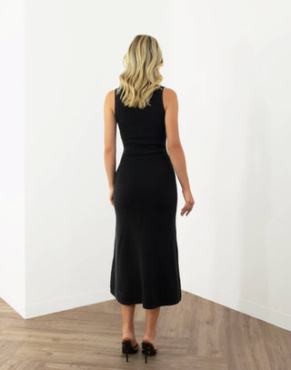 Tia Dress - High Neck Fitted Midi - Black