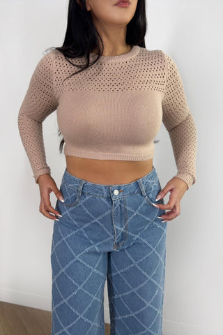 Andres Crop - Fitted Round Neck Crop - Latte