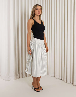 Black ribbed longline round neck top with full stretch